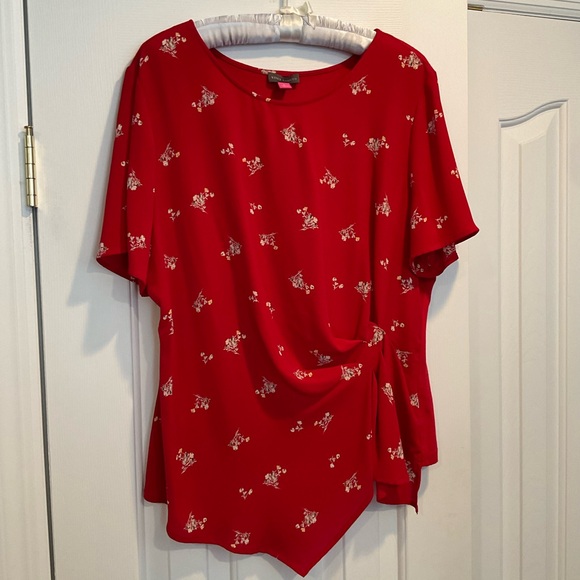 Vince Camuto Red Short Sleeve Blouse with Mock Sash - Picture 1 of 4